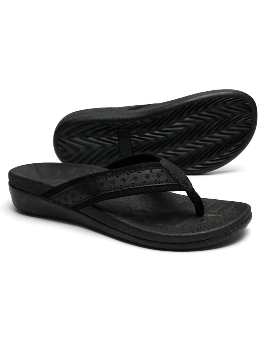 Women's All Black Orthopedic Sandals with Arch Support Summer Plantar Flip Flops